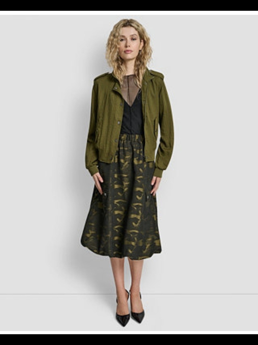 Donna Karan Olive Twill Bomber Jacket with Snap Front - Picture 3 of 6